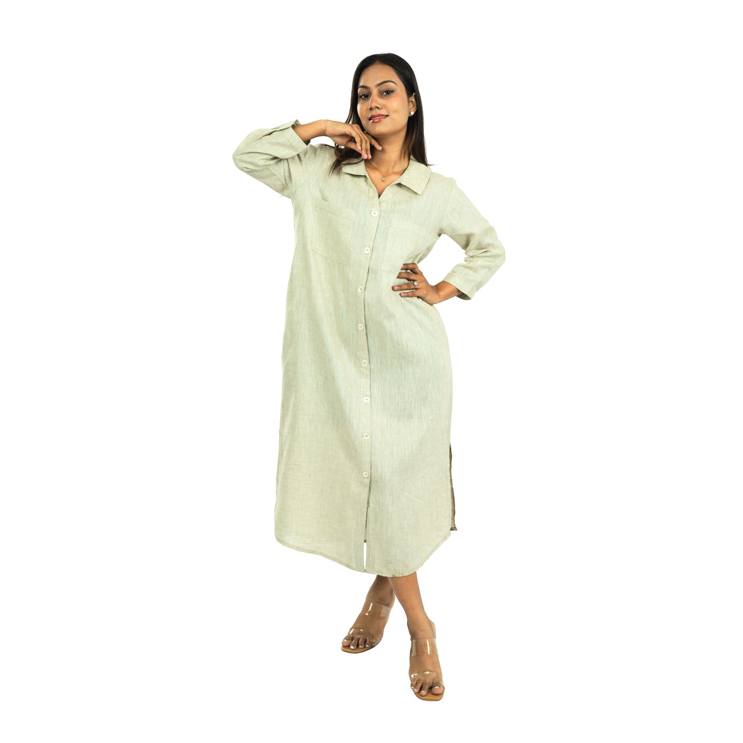 Button-Down Calf Length Dress