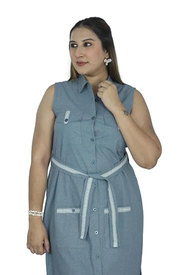 Shirt Dress with Belt & Front Pockets