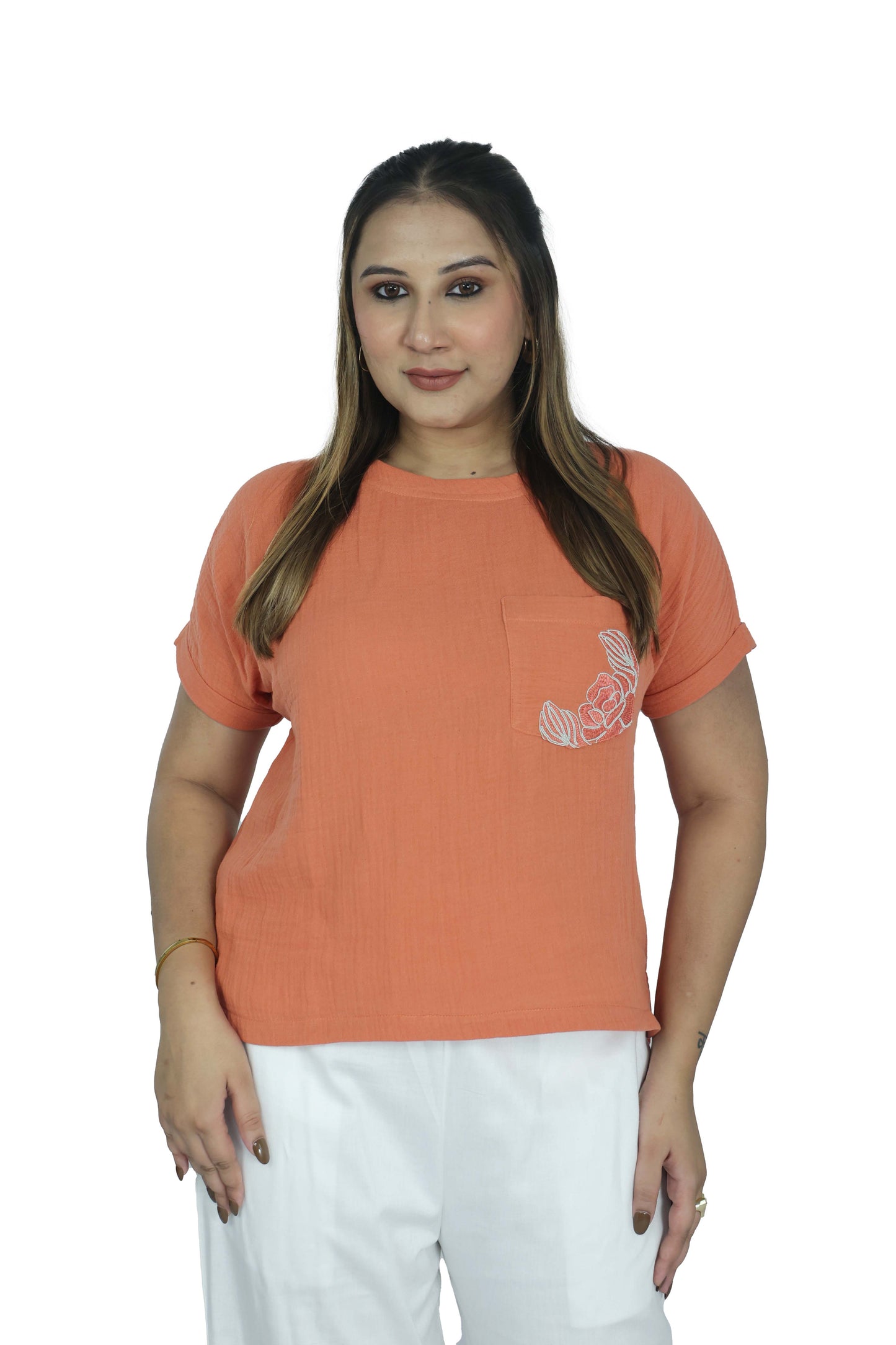 Top with Embroidered Pocket Detail