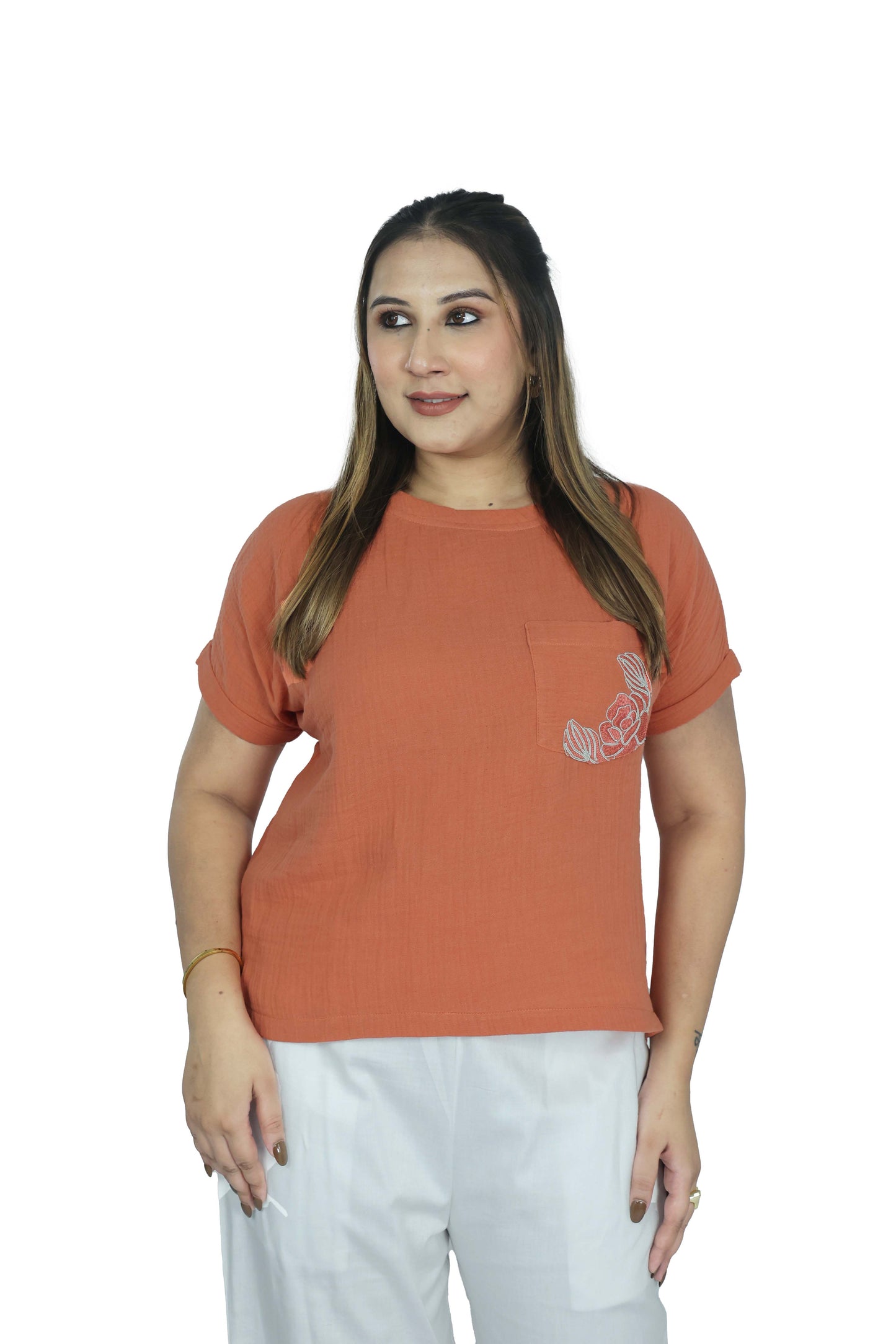 Top with Embroidered Pocket Detail