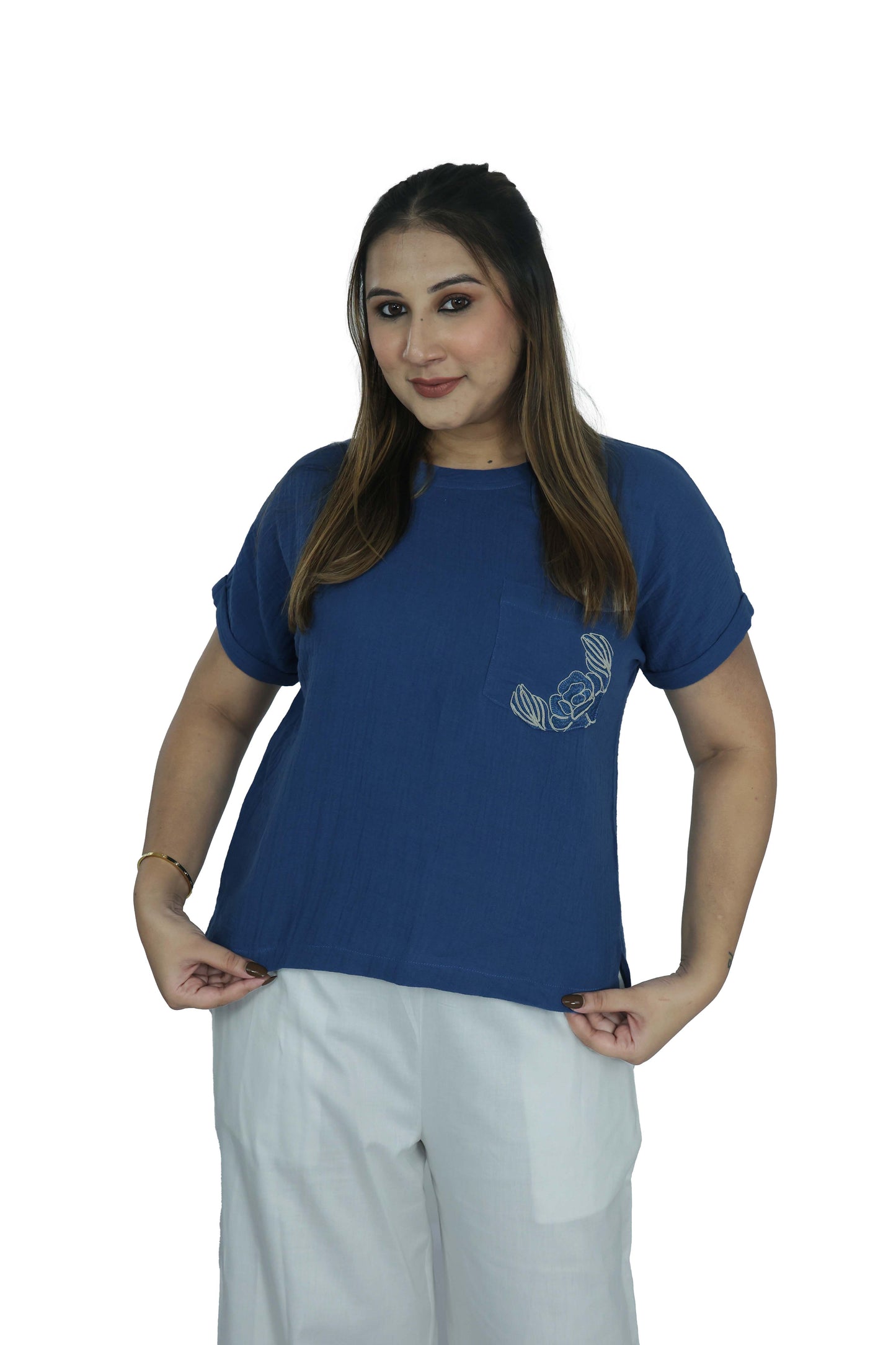 Top with Embroidered Pocket Detail