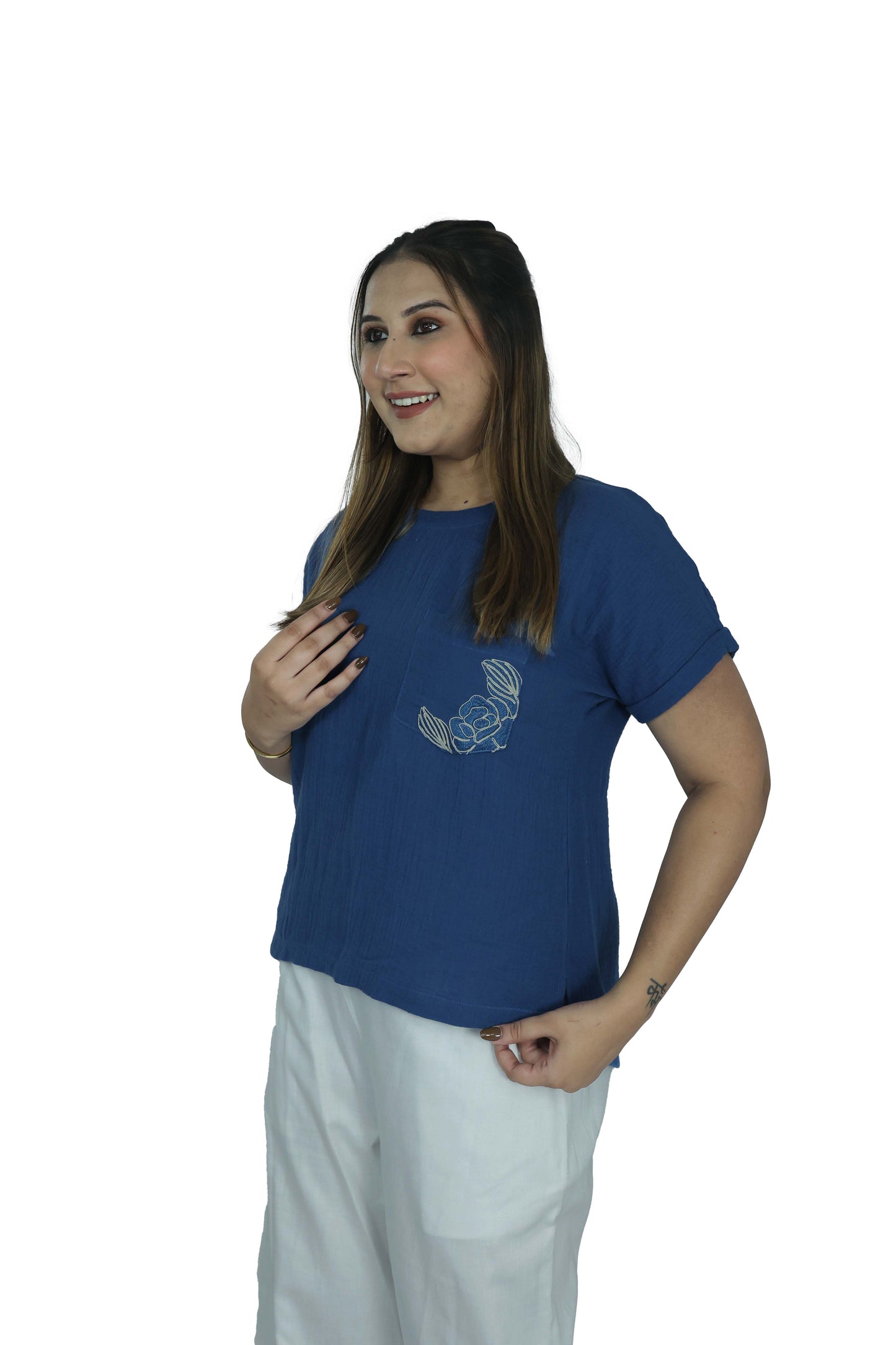 Top with Embroidered Pocket Detail