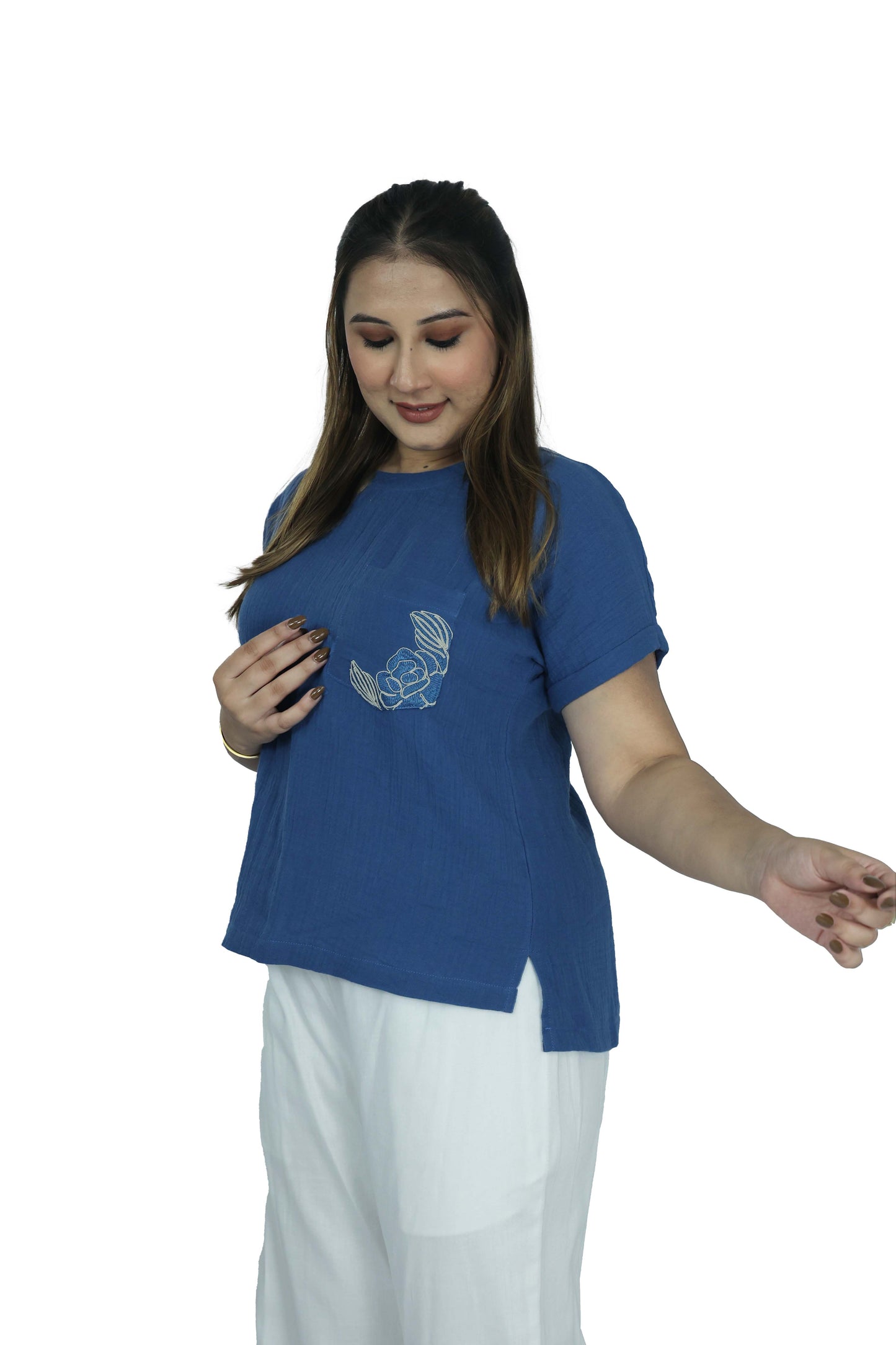 Top with Embroidered Pocket Detail
